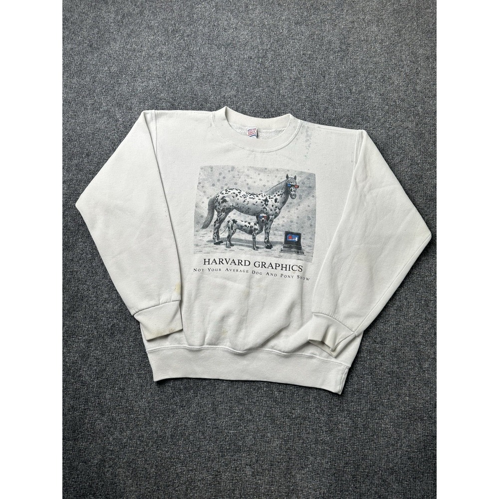 Mens Sweatshirt Harvard Graphics Horse Graphic Crewneck Gray, Size L